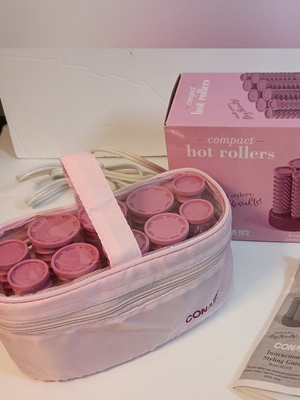 Conair Compact Pink Hot Rollers Set Compact Easy To Carry Travel NO CLIPS 10
